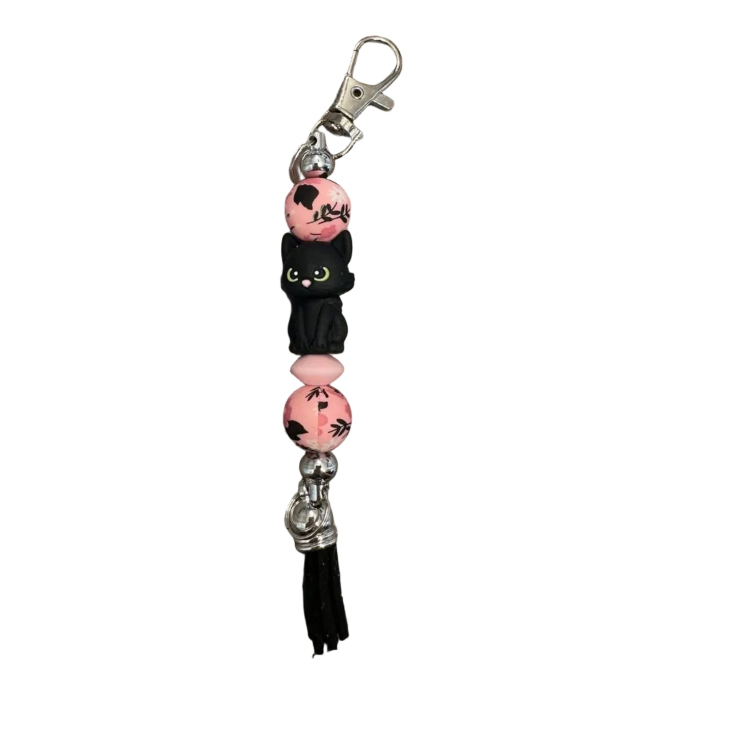 Porte clé chat noir et rose