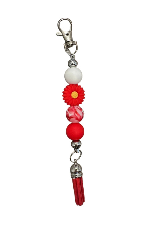 Porte clé fleur rouge